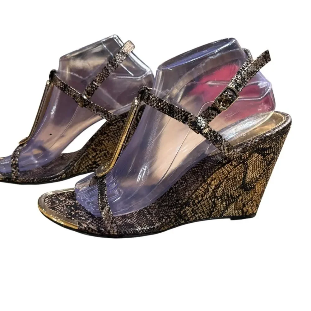 MIA Metallic Snake Print Wedge Sandals Womens Size 10